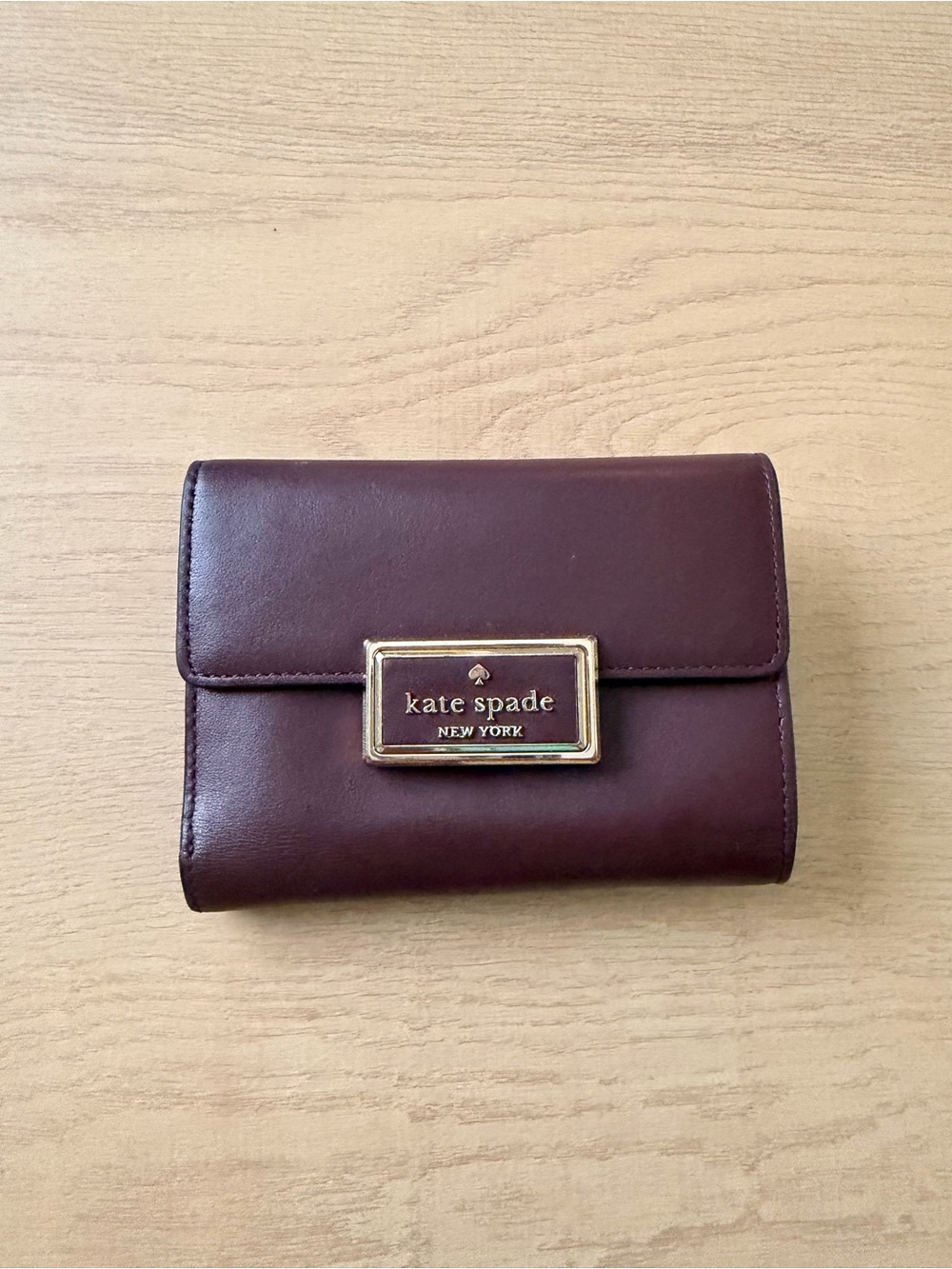 Kate Spade Regan Medium Flap Wallet Burgundy with Gold Hardware